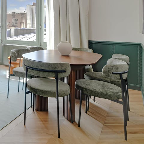 Tuck into croissants at the dining table before heading out to explore