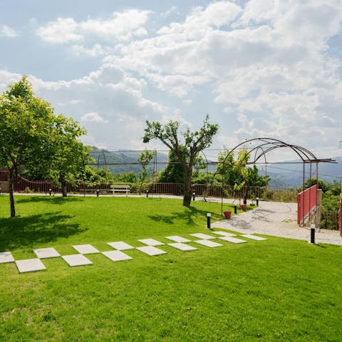 Wander through the extensive grounds of the property