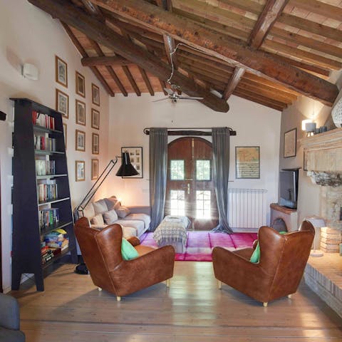 Curl up around the fireplace when the weather turns chilly