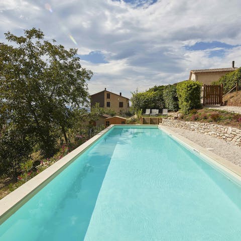 Swim peaceful laps of the heated salt-water pool
