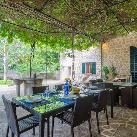 Embrace the romance of dinner beneath the twisting vines