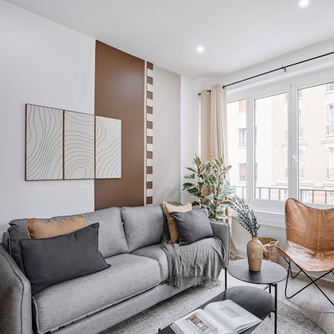Cosy up on the comfortable sofa