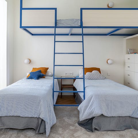 Gather together for bedtime stories on the top bunk