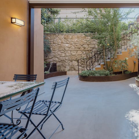 Start the day with an espresso on the covered patio