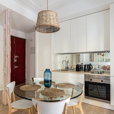 Serve up delicious tapas meals in the open kitchen and dining area