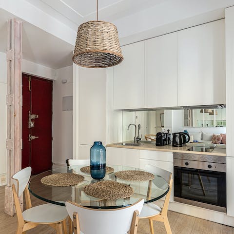 Serve up delicious tapas meals in the open kitchen and dining area