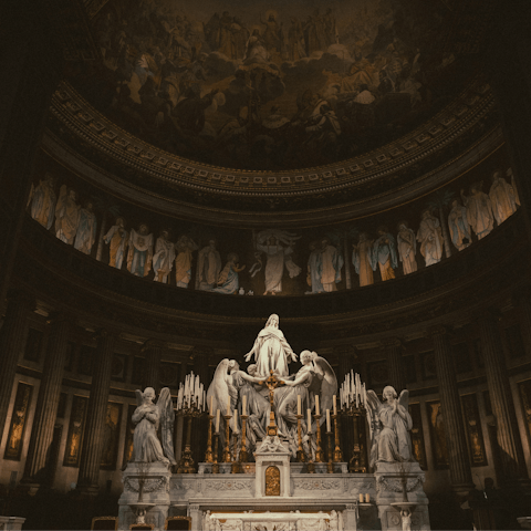 Admire the grandeur of La Madeleine, just a ten-minute walk from the apartment