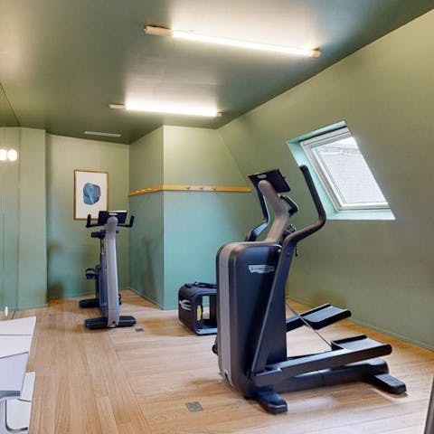 Head to the shared gym for a quick workout