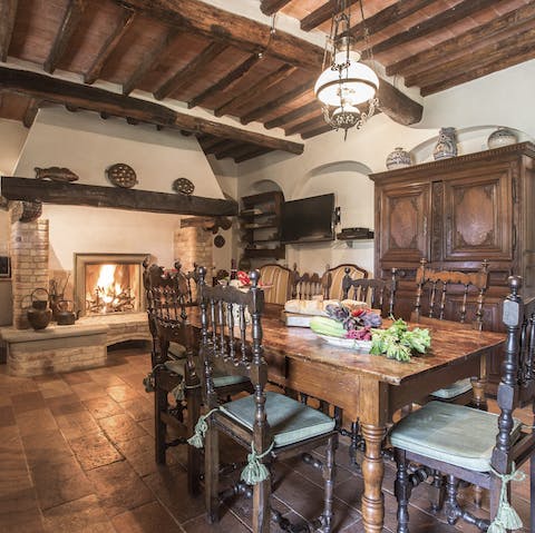 Cook and eat in the traditional farmhouse kitchen