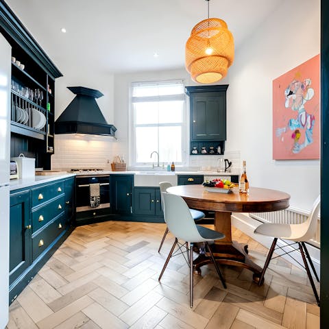 Gather for breakfast in the sleek kitchen