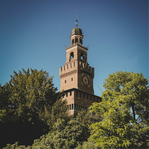 Sightsee at Sforzesco Castle, a fifteen-minute walk away