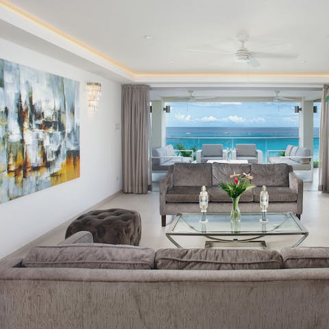 Hang out in the stylish living room with striking artwork
