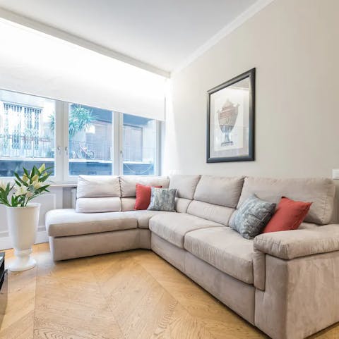 Kick back in the bright living room with a glass of Italian wine after a day of Florence sightseeing