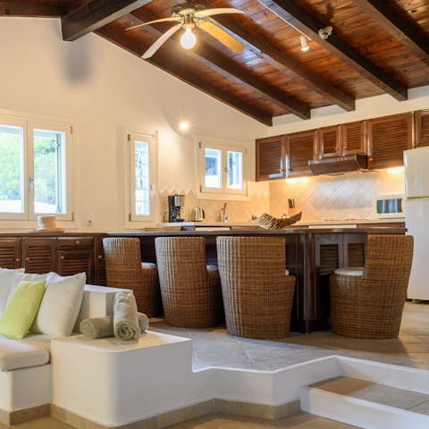 Dine in style beneath the majestic wooden ceilings