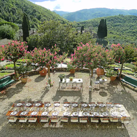 Host a lavish event on the terrace overlooking the hills