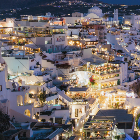 Explore the pretty town of Fira, less than fifteen-minutes away