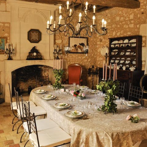 Make meals special by sitting down under the chandelier