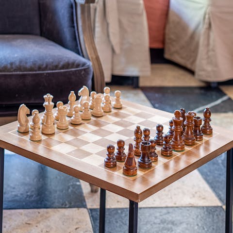 Start a rivalry among guests with a few matches on the chess board