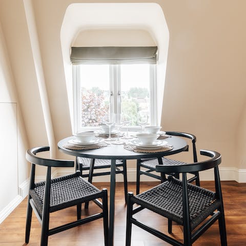 Tuck into a scenic supper looking out over the neighbourhood