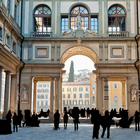 Discover centuries of art at the Uffizi Gallery, a ten-minute stroll away