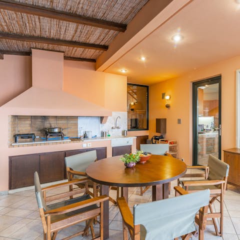 Cook rustic Cretian cuisine using the full outdoor kitchen