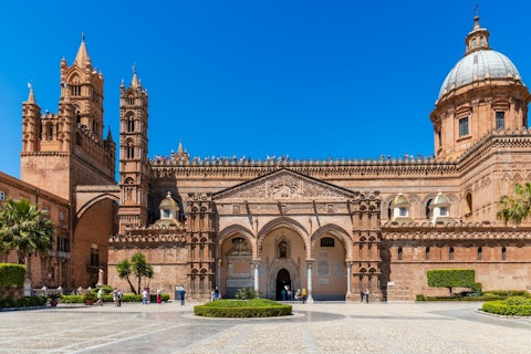Marvel at Palermo Cathedral's dazzling Arab-Norman architectural fusion, a thirty-minute drive