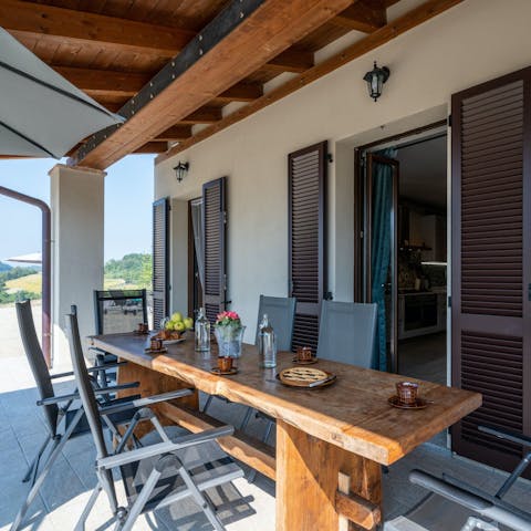 Enjoy drinks and dinner outdoors on the terrace