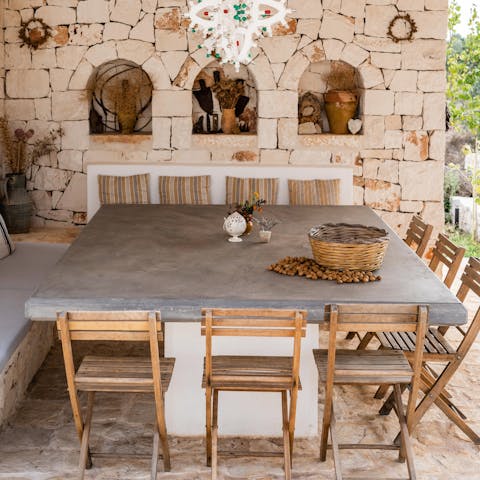 Enjoy a freshly-cooked pizza at the alfresco dining area