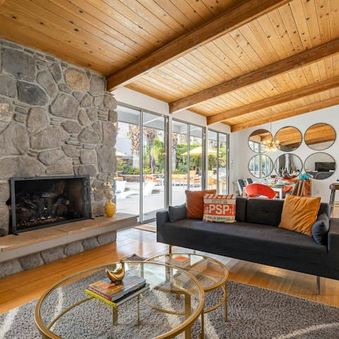 Discover original MCM detailing in the stylish living space