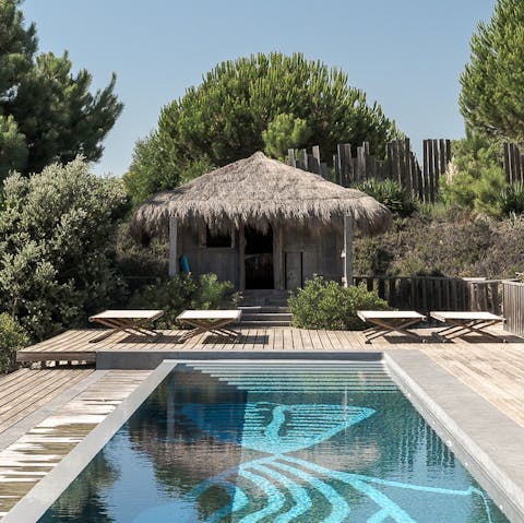 Unwind by the private pool with countryside views