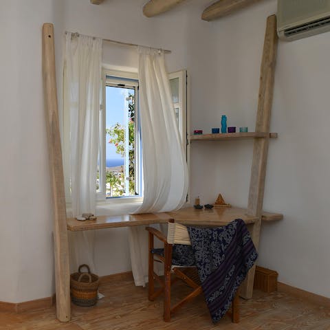 Catch up on work emails at the built-in desks in the bedrooms