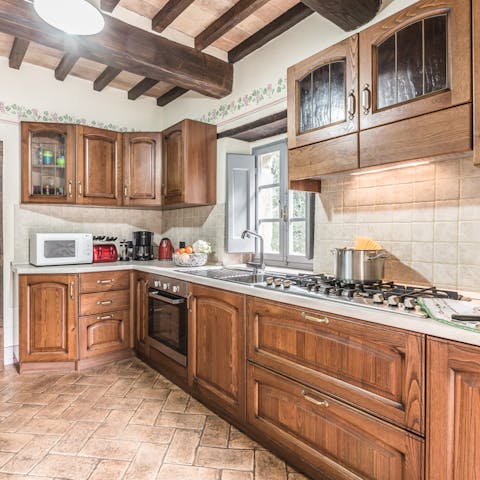 Try your hand at cooking Italian classics in the large kitchen