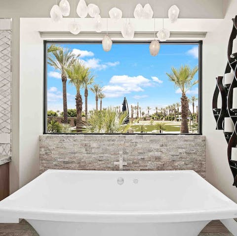 Run a bath and soak your troubles away in the freestanding tub