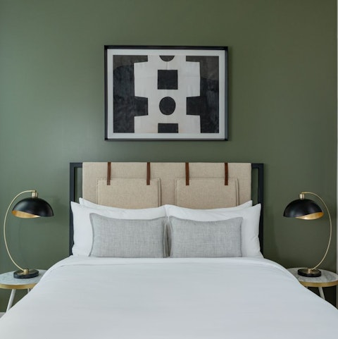 Sleep sound in the soothing, forest-green bedroom