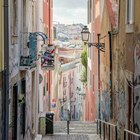 Weave through Bairro Alto's web of streets to the São Pedro de Alcântara viewpoint, a three-minute walk away