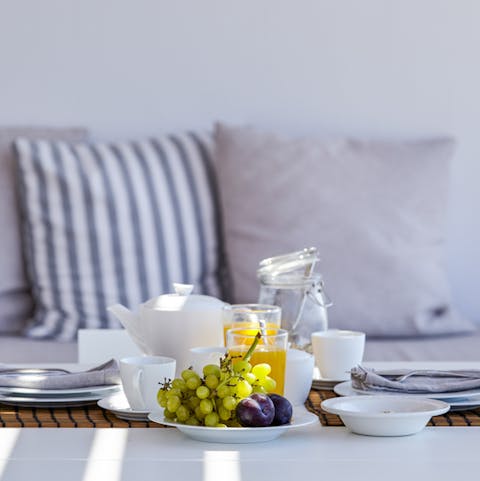 Start your day with fresh fruit and pastries