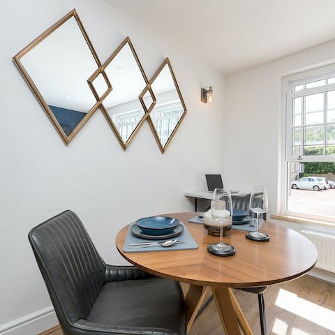 Hunker down at the desk or lay the table for a home-cooked dinner