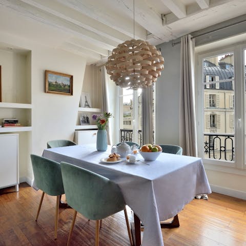 Gather for dinner at the table as you swap stories from the day