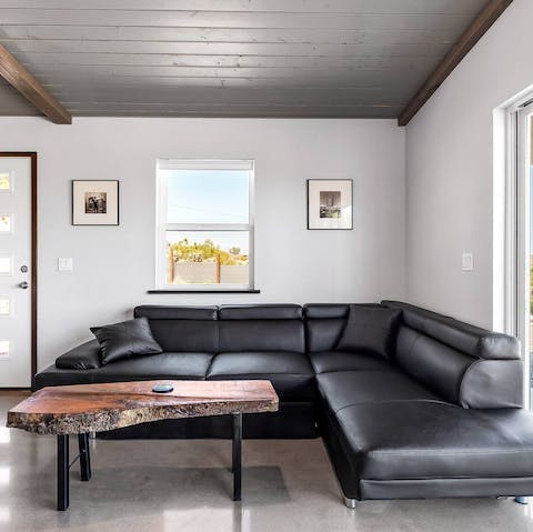 Sink into the squishy leather sofa after a long day of hiking