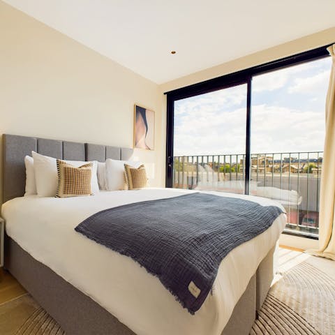Enjoy city views from the balcony as soon as you wake up