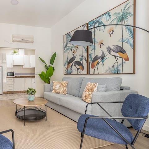 Sit back with a glass of sangria in the modern living room