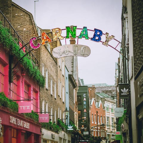 Explore Soho's vibrant bar and dining scene, a seven-minute walk away