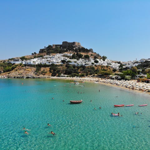 Visit the town of Lindos, just over half an hour's drive away