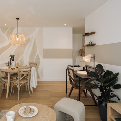 Work at the desk or dining table while away in Portugal