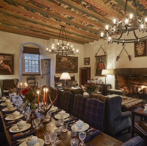 Feast in the Great Hall beneath a hand-painted ceiling