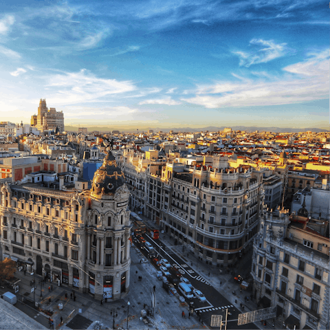 Go shopping along Gran Vía, twenty-three minutes away on foot