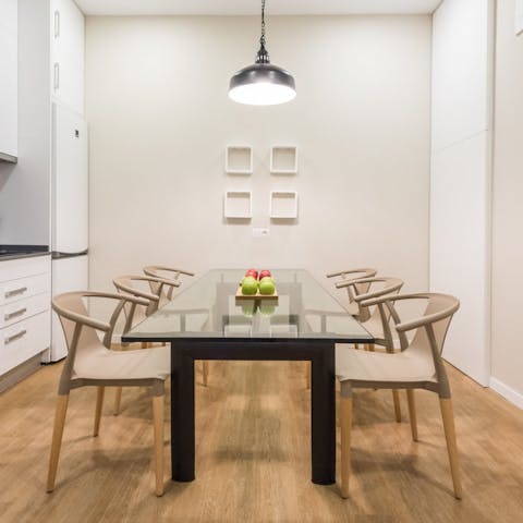 Rustle up tapas in the sleek kitchen and dine around the table