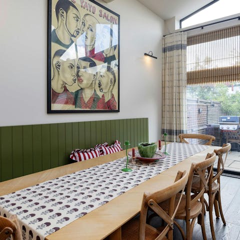 Lay the table for a lazy brunch in the vaulted ceiling kitchen