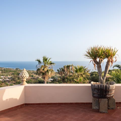 Marvel at panoramic sea views from the sprawling terrace