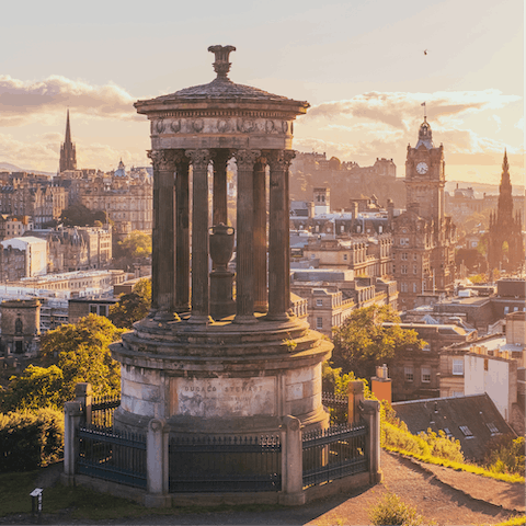 Enjoy stunning views over Edinburgh from Calton Hill, a fifteen-minute walk away
